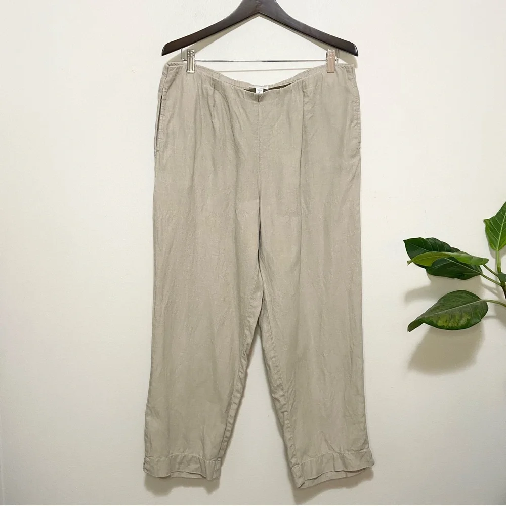 J. Jill Love Linen Beige Straight Leg Pull On Pants
